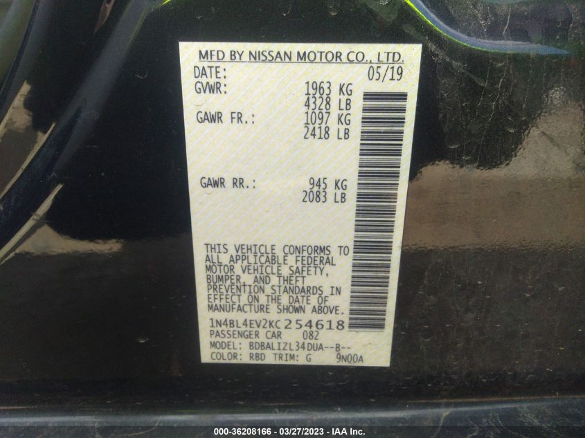 2019 NISSAN ALTIMA 2.5 SL - 1N4BL4EV2KC254618