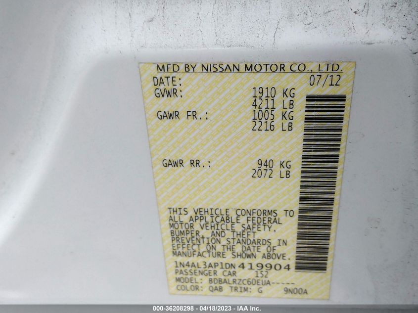 2013 NISSAN ALTIMA 2.5 S - 1N4AL3AP1DN419904