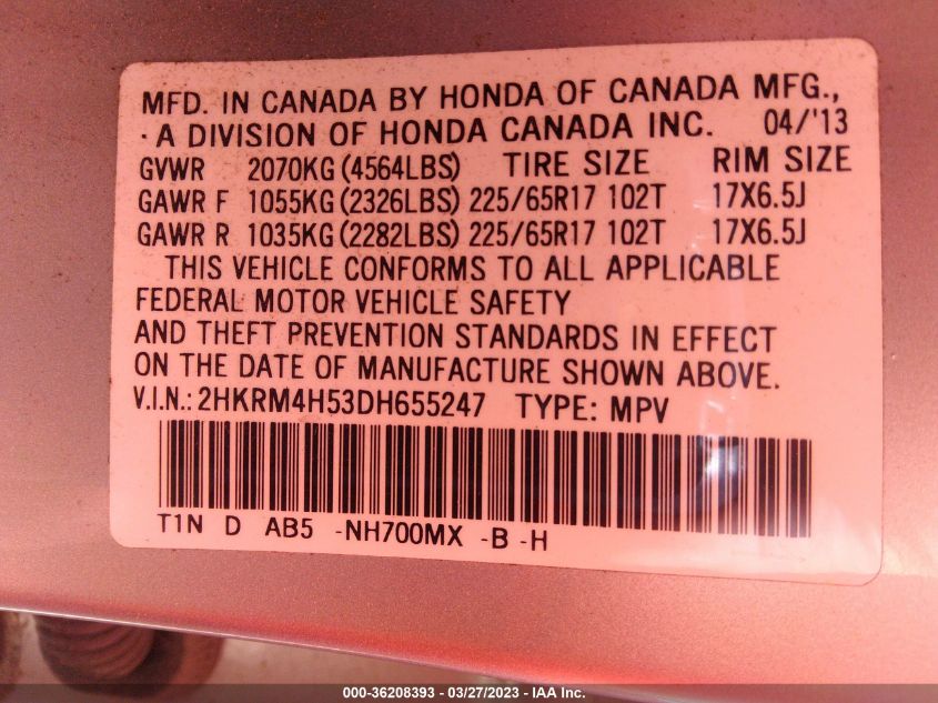 2013 HONDA CR-V EX - 2HKRM4H53DH655247