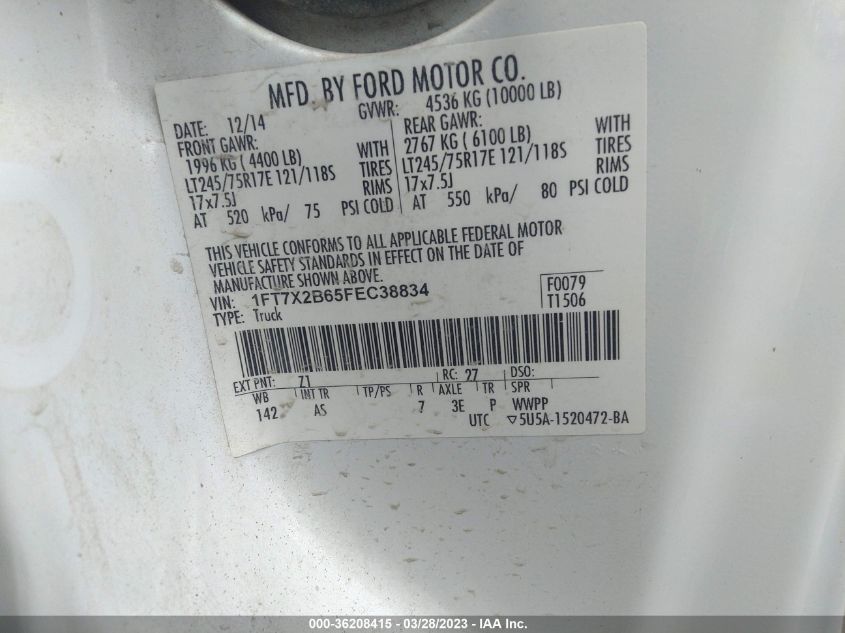 2015 FORD SUPER DUTY F-250 SRW XLT/LARIAT/XL - 1FT7X2B65FEC38834