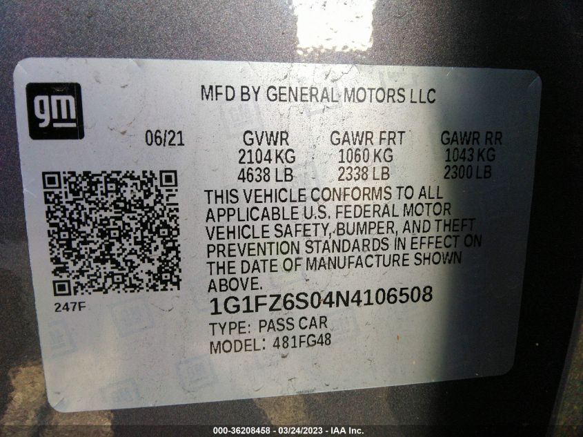 2022 CHEVROLET BOLT EUV PREMIER 1G1FZ6S04N4106508