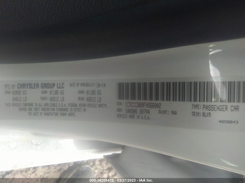2015 CHRYSLER 200 S - 1C3CCCBB9FN566002
