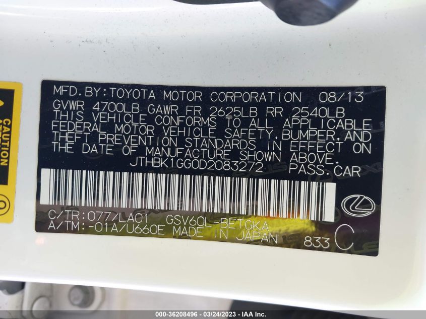 2013 LEXUS ES 350 4DR SDN - JTHBK1GG0D2083272