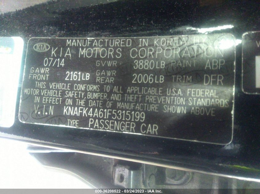 2015 KIA FORTE LX - KNAFK4A61F5315199