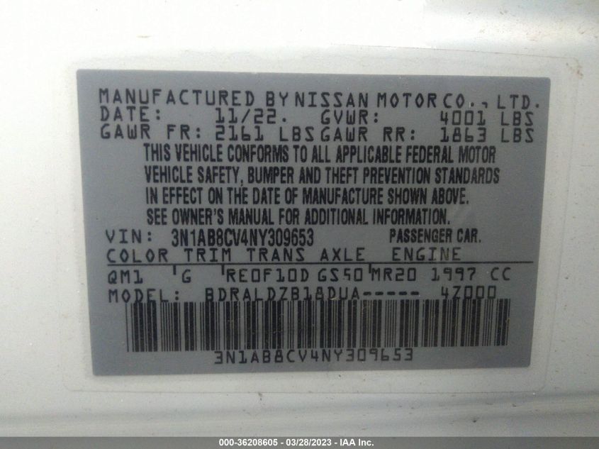 2022 NISSAN SENTRA SV - 3N1AB8CV4NY309653