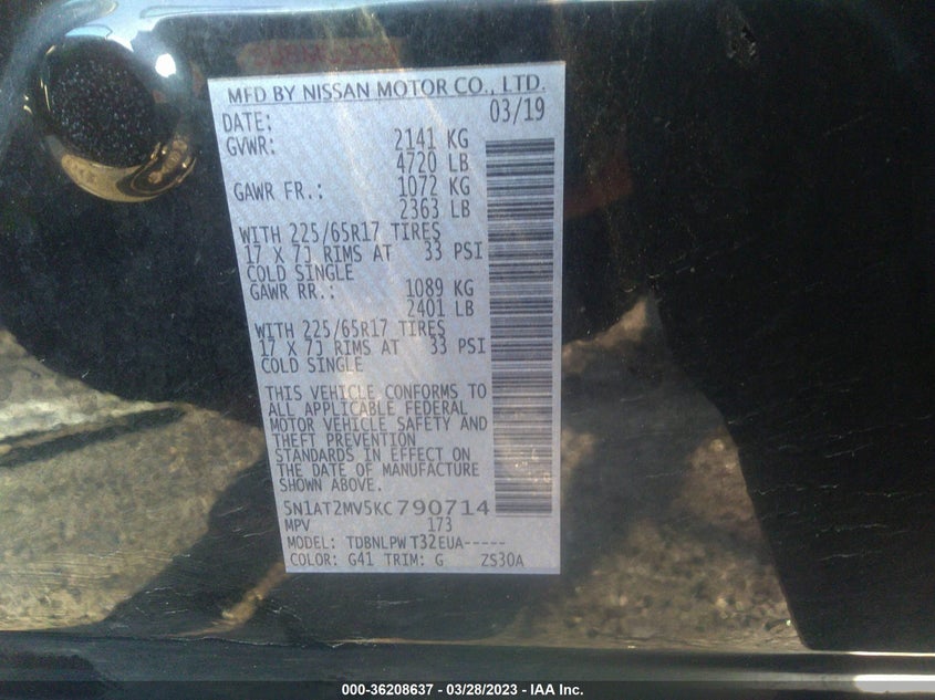 VIN 5N1AT2MV5KC790714 2019 NISSAN ROGUE S