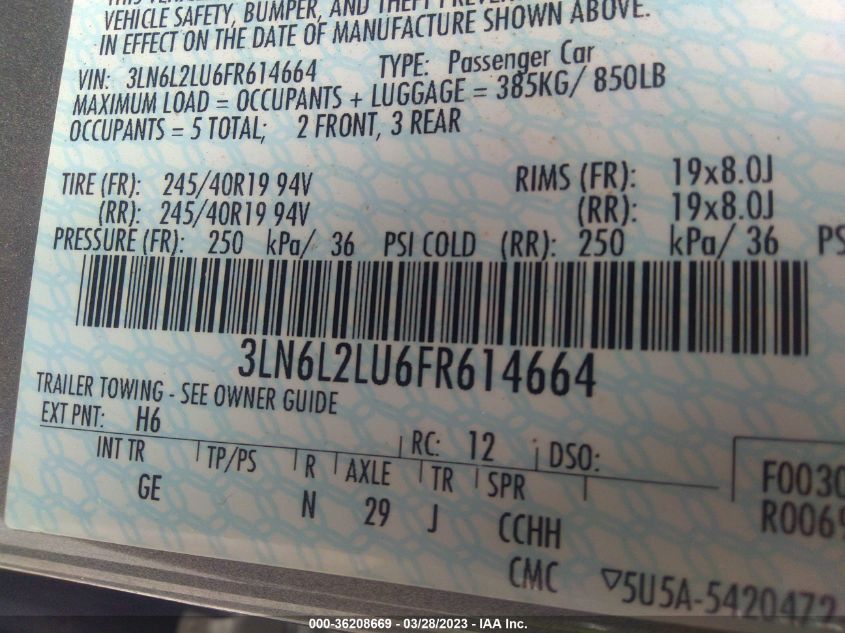 2015 LINCOLN MKZ HYBRID - 3LN6L2LU6FR614664