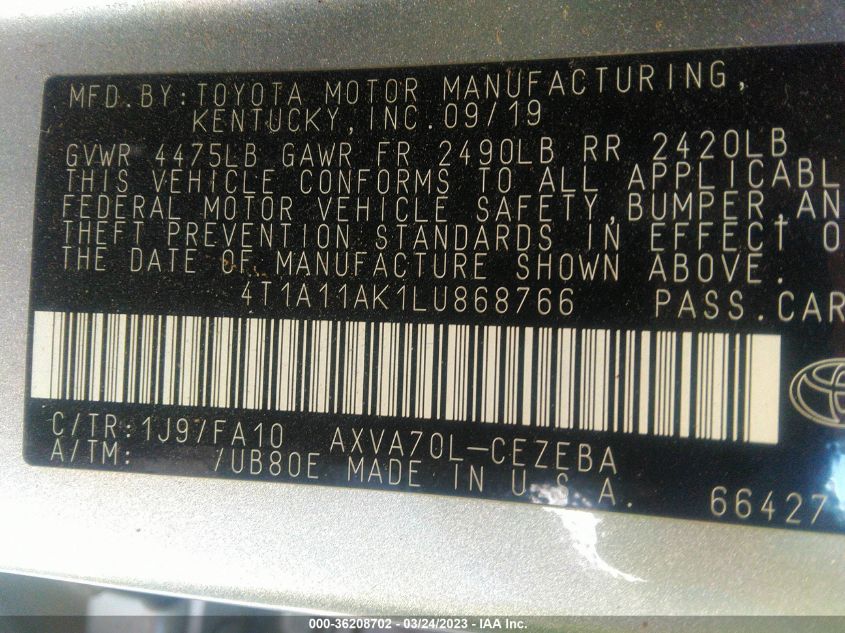 2020 TOYOTA CAMRY L - 4T1A11AK1LU868766