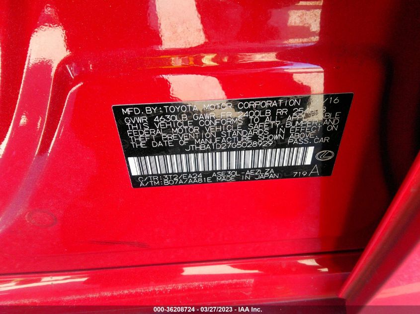 2016 LEXUS IS 200T - JTHBA1D27G5028929
