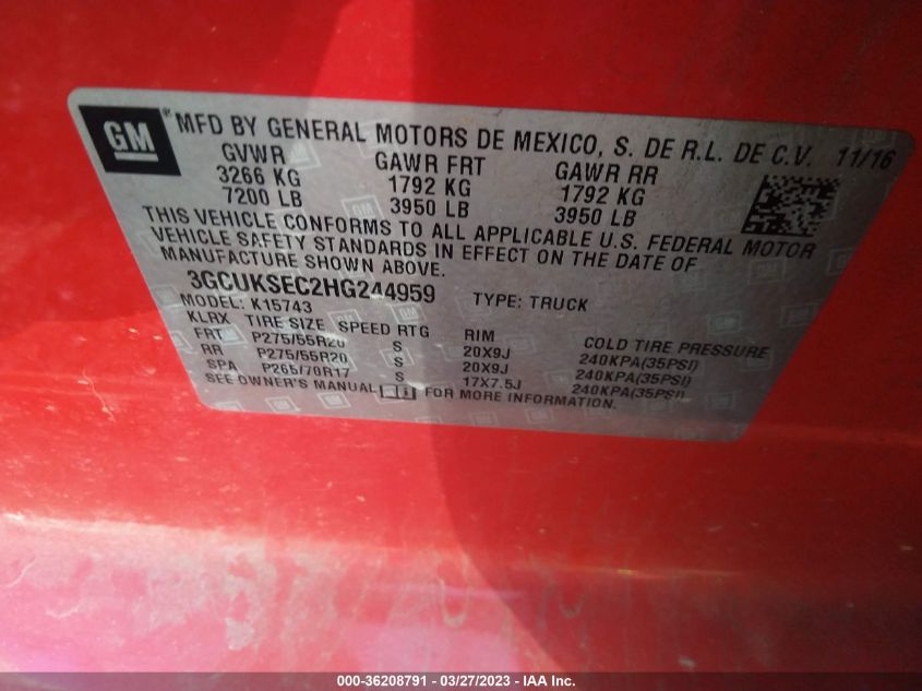 2017 CHEVROLET SILVERADO 1500 LTZ - 3GCUKSEC2HG244959