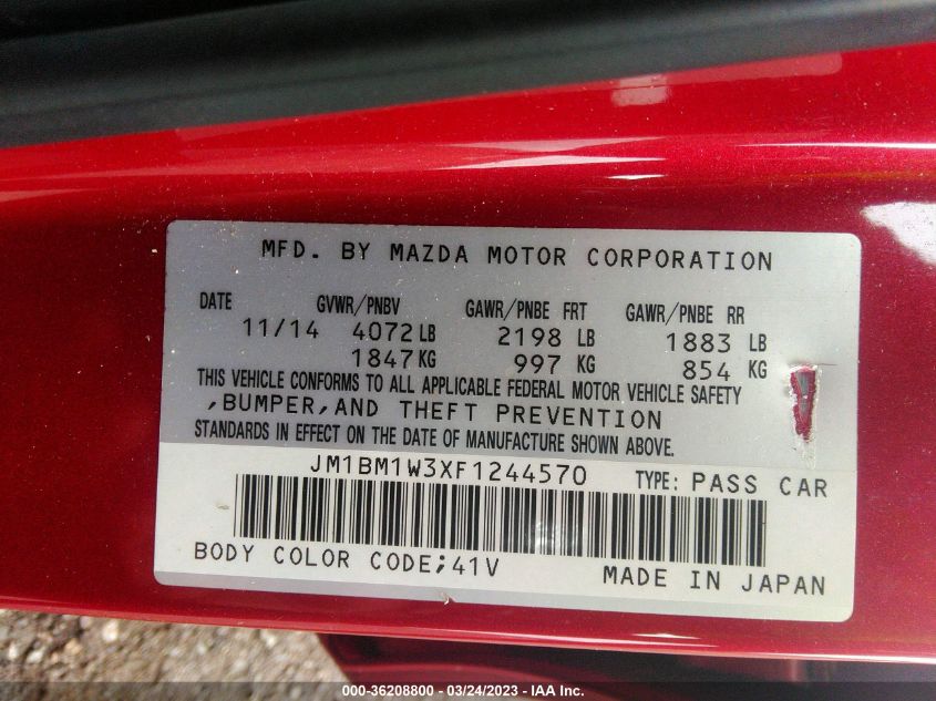 2015 MAZDA MAZDA3 S GRAND TOURING - JM1BM1W3XF1244570