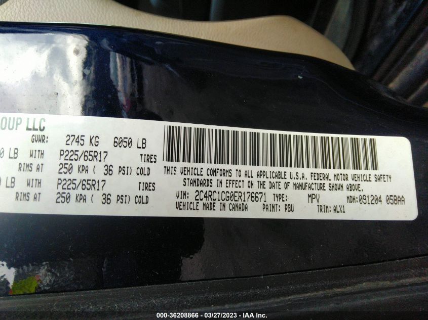 2014 CHRYSLER TOWN & COUNTRY TOURING-L - 2C4RC1CG0ER176671