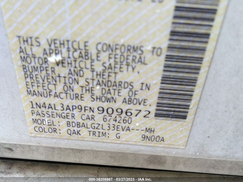 2015 NISSAN ALTIMA 2.5 S - 1N4AL3AP9FN909672