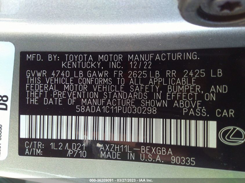 2023 LEXUS ES ES 300H - 58ADA1C11PU030298