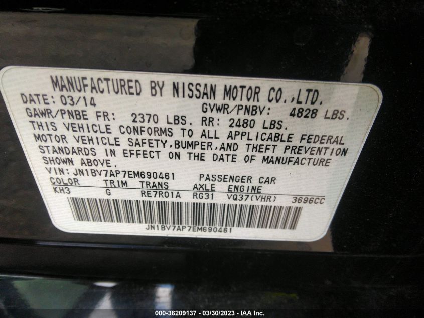 2014 INFINITI Q50 PREMIUM - JN1BV7AP7EM690461