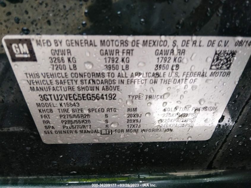 2014 GMC SIERRA 1500 SLT - 3GTU2VEC5EG564192