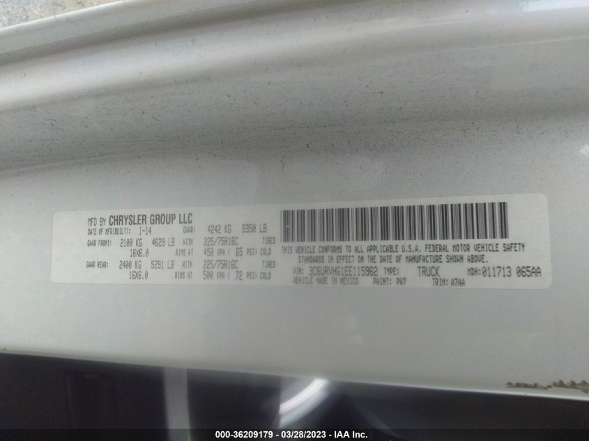 2014 RAM PROMASTER 3C6URVHG1EE115962