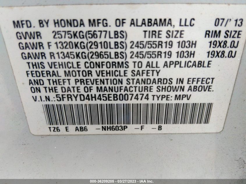2014 ACURA MDX TECH PKG - 5FRYD4H45EB007474
