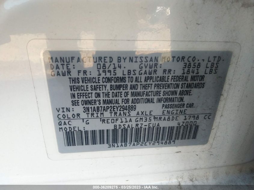 2014 NISSAN SENTRA SR - 3N1AB7AP2EY294889