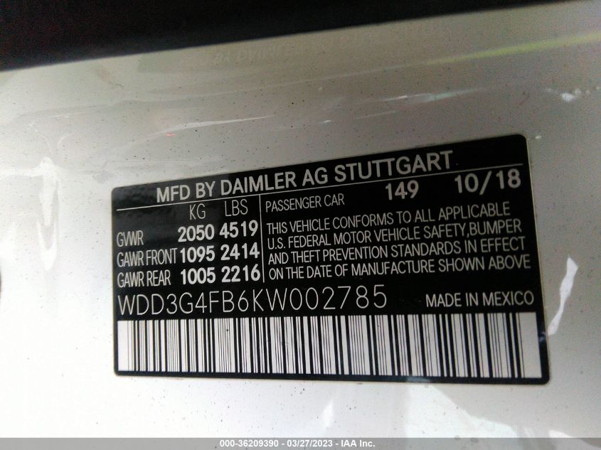 2019 MERCEDES-BENZ A-CLASS A 220 - WDD3G4FB6KW002785