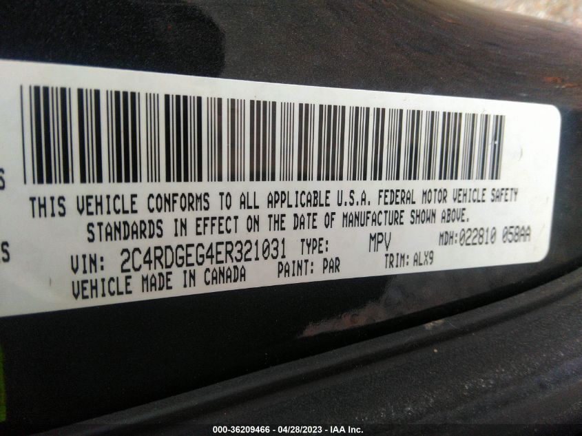 2014 DODGE GRAND CARAVAN R/T - 2C4RDGEG4ER321031