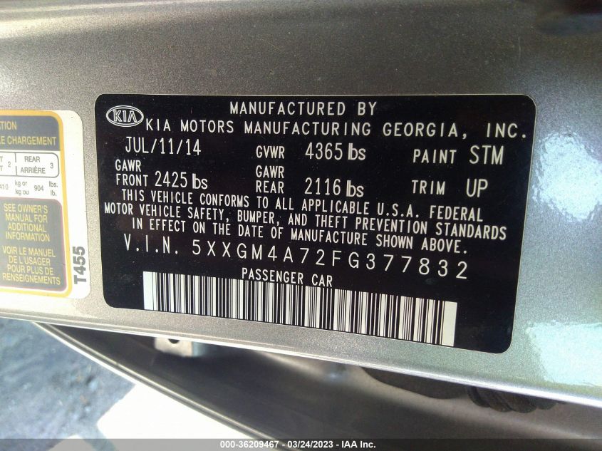 2015 KIA OPTIMA LX - 5XXGM4A72FG377832