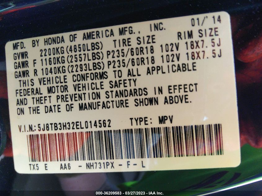 2014 ACURA RDX - 5J8TB3H32EL014562
