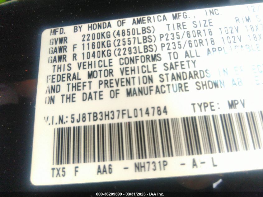 2015 ACURA RDX - 5J8TB3H37FL014784