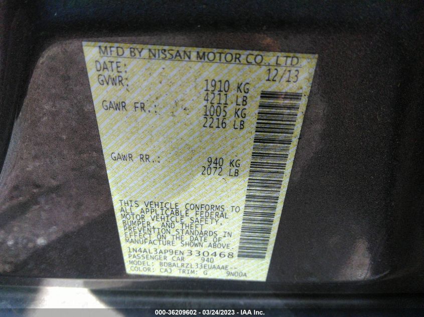 2014 NISSAN ALTIMA 2.5 S - 1N4AL3AP9EN330468