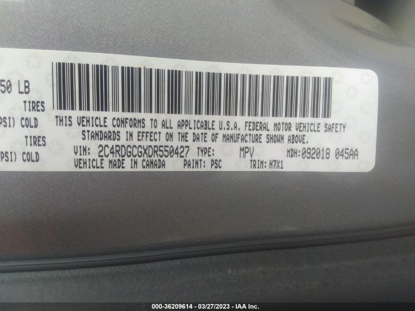 2013 DODGE GRAND CARAVAN SXT - 2C4RDGCGXDR550427