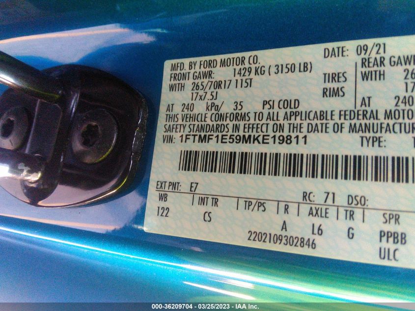 2021 FORD F-150 XL/XLT - 1FTMF1E59MKE19811