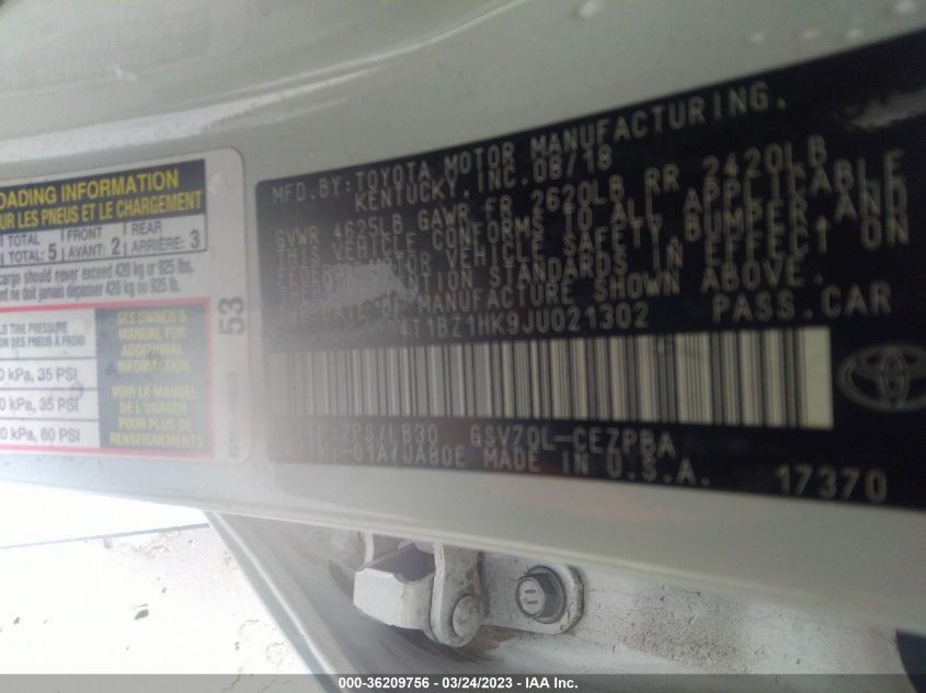 2018 TOYOTA CAMRY V6 - 4T1BZ1HK9JU021302