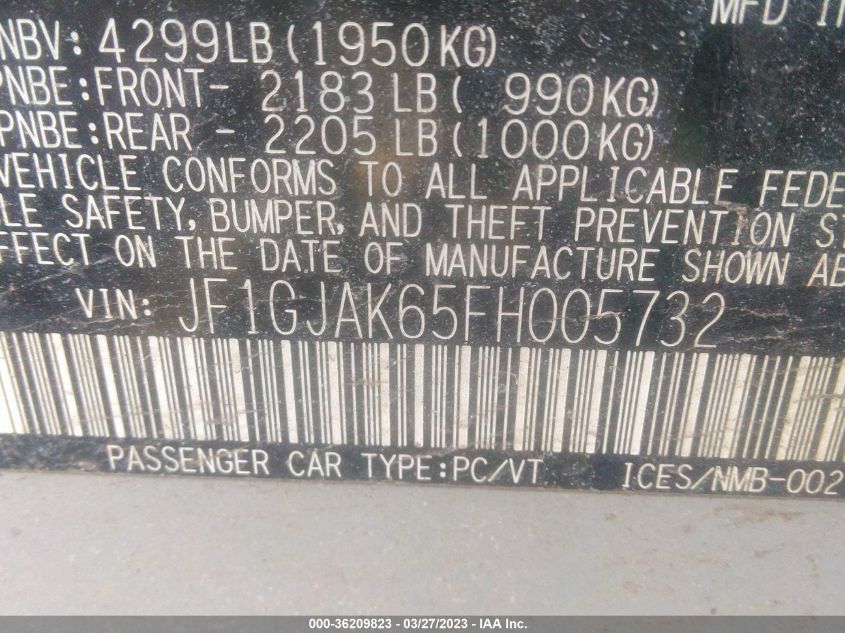 2015 SUBARU IMPREZA SEDAN PREMIUM - JF1GJAK65FH005732