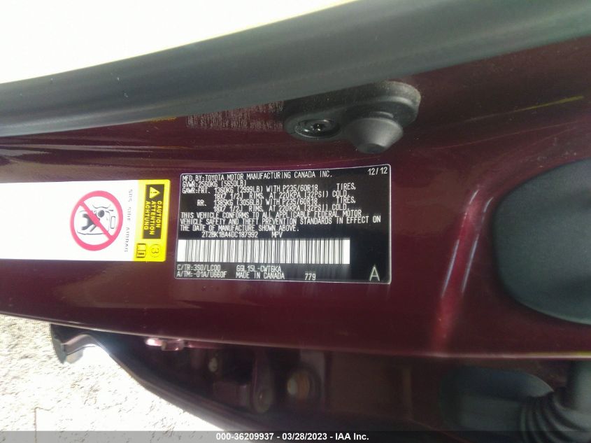 2013 LEXUS RX 350 - 2T2BK1BA4DC187992