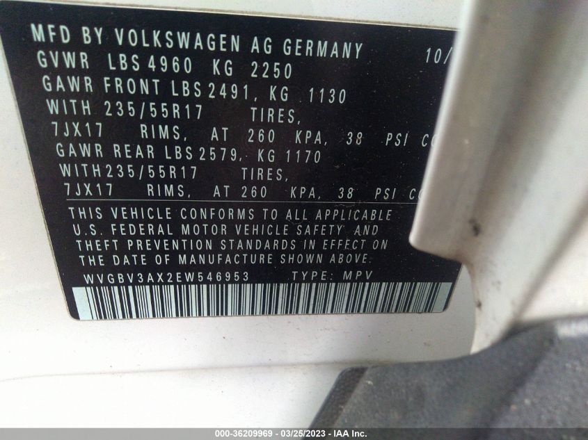 2014 VOLKSWAGEN TIGUAN SE - WVGBV3AX2EW546953