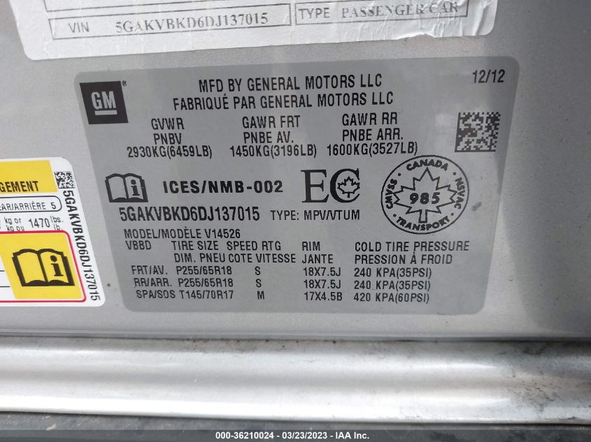 2013 BUICK ENCLAVE CONVENIENCE - 5GAKVBKD6DJ137015