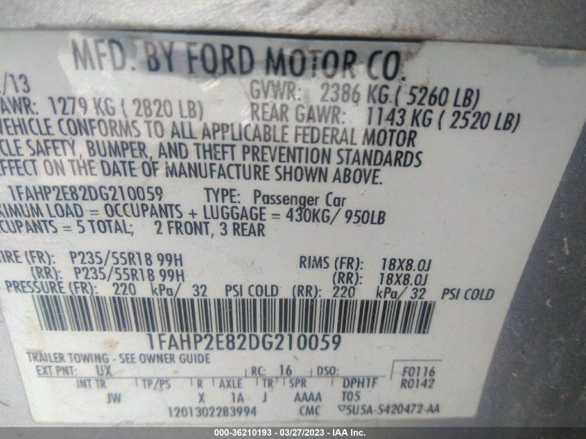 2013 FORD TAURUS SEL - 1FAHP2E82DG210059