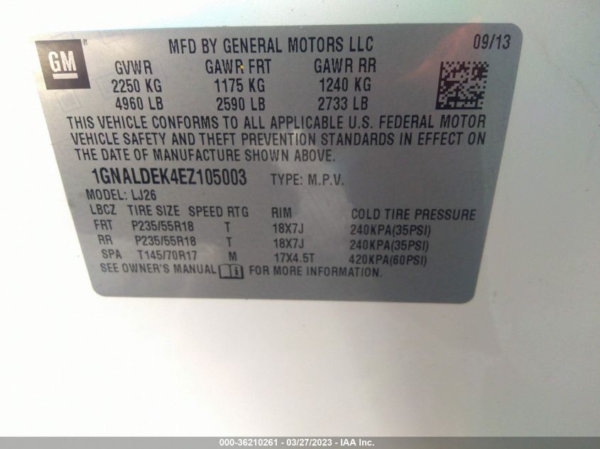 2014 CHEVROLET EQUINOX LTZ - 1GNALDEK4EZ105003