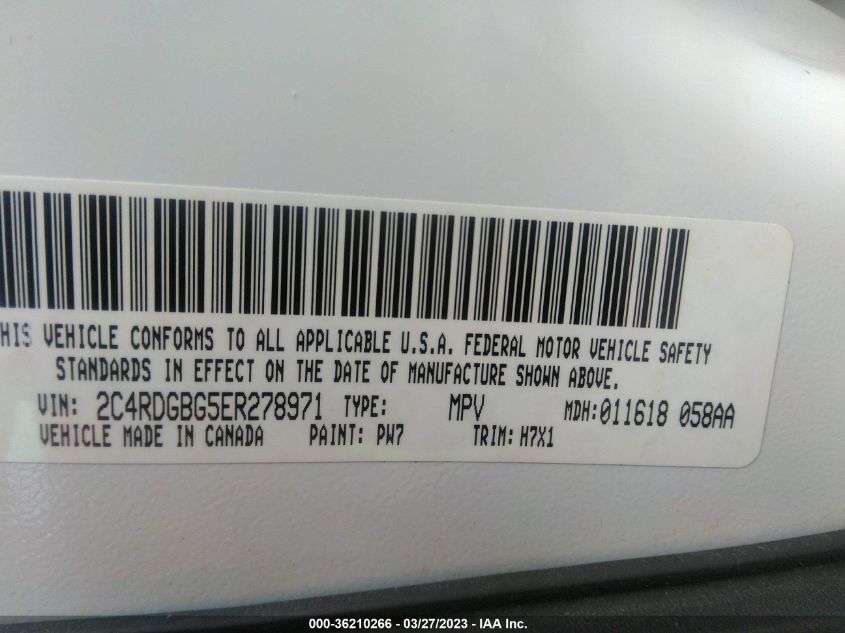 2014 DODGE GRAND CARAVAN SE/AMERICAN VALUE PKG - 2C4RDGBG5ER278971