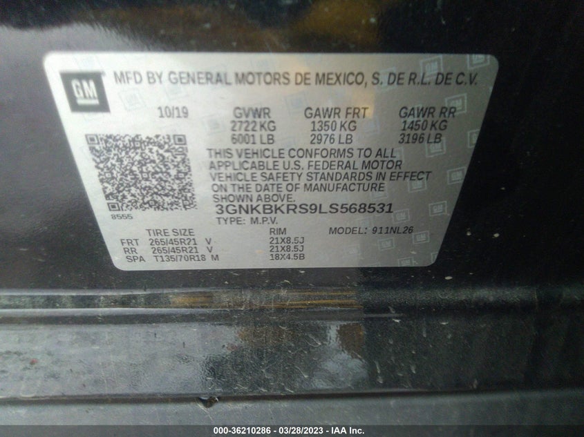 VIN 3GNKBKRS9LS568531 2020 CHEVROLET BLAZER RS
