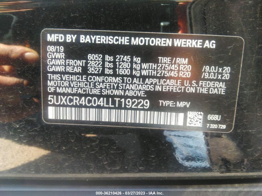 2020 BMW X5 SDRIVE40I - 5UXCR4C04LLT19229