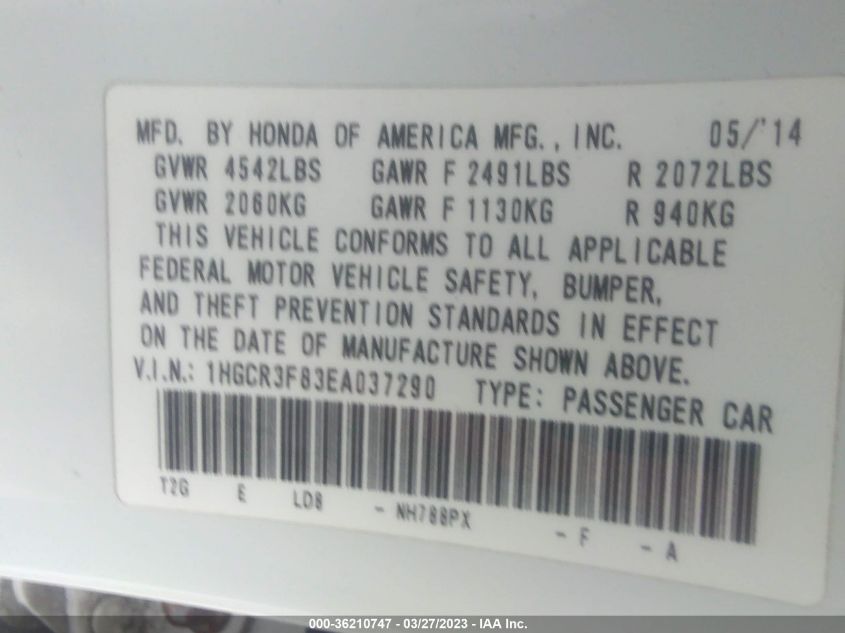 2014 HONDA ACCORD SEDAN EX-L - 1HGCR3F83EA037290