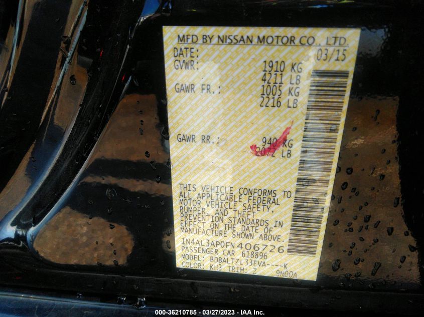 2015 NISSAN ALTIMA 2.5 SL - 1N4AL3AP0FN406726