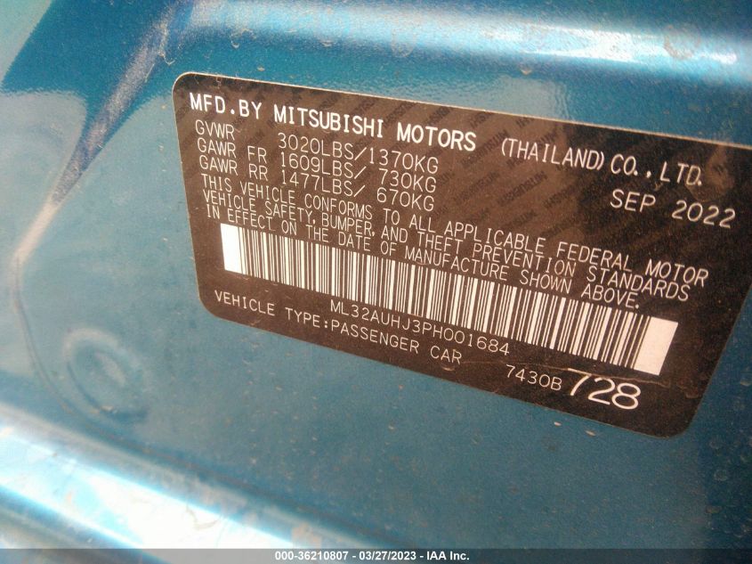 2023 MITSUBISHI MIRAGE ES/LE - ML32AUHJ3PH001684