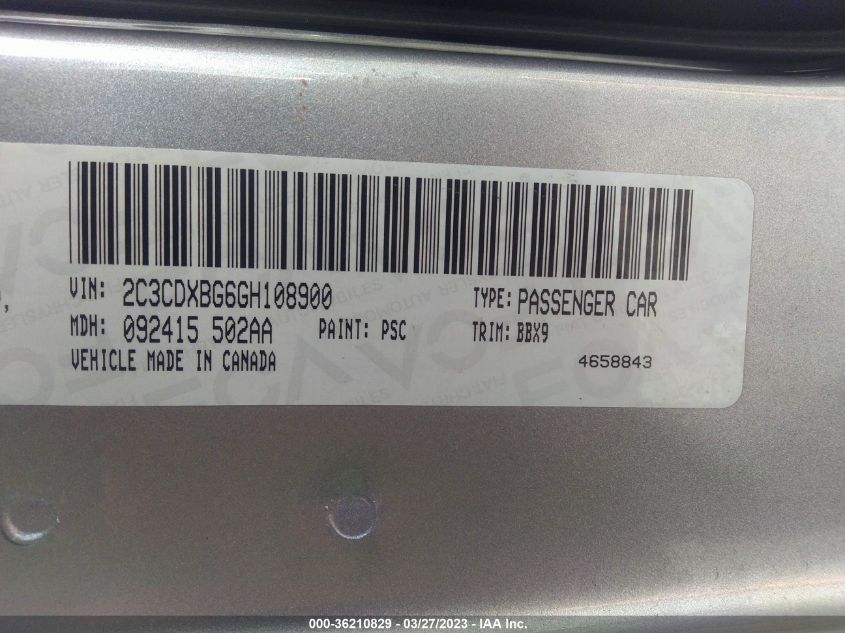 2016 DODGE CHARGER SE - 2C3CDXBG6GH108900