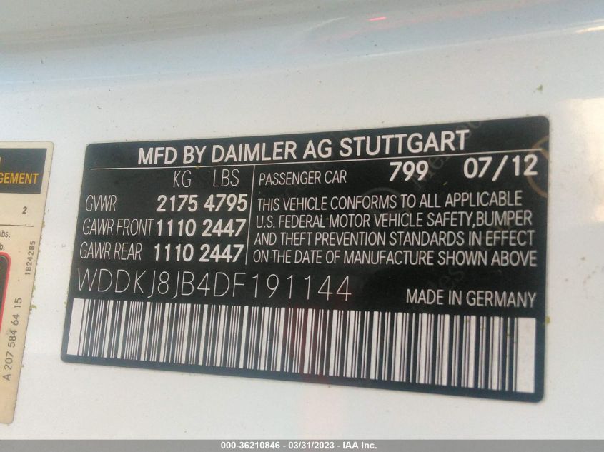 2013 MERCEDES-BENZ E-CLASS E 350 - WDDKJ8JB4DF191144