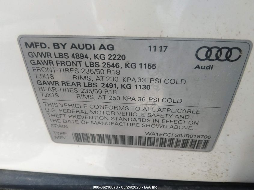 2018 AUDI Q3 PREMIUM/SPORT PREMIUM - WA1ECCFS0JR018786