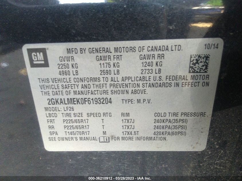 2015 GMC TERRAIN SLE - 2GKALMEK0F6193204