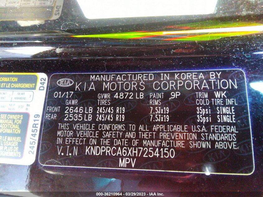 2017 KIA SPORTAGE SX TURBO - KNDPRCA6XH7254150
