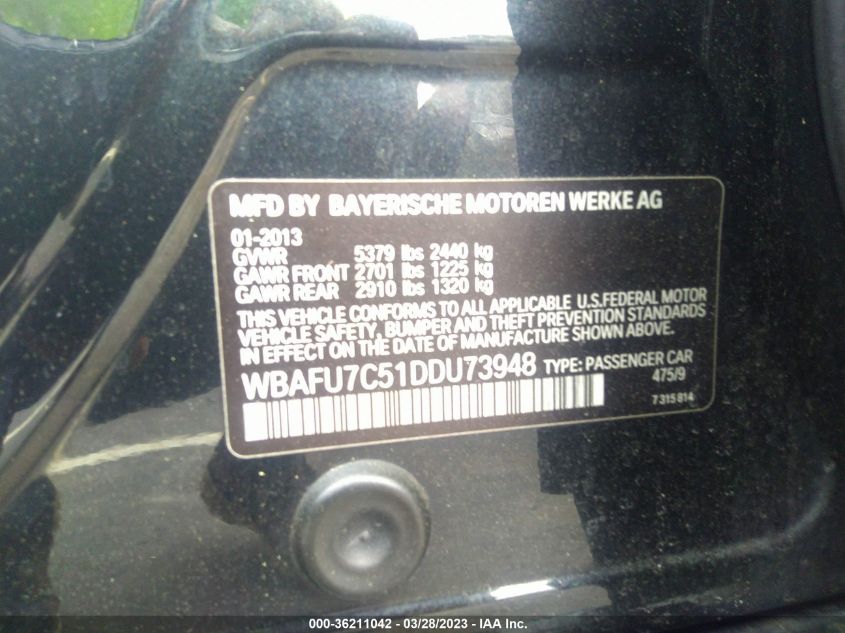 2013 BMW 5 SERIES 535I XDRIVE - WBAFU7C51DDU73948